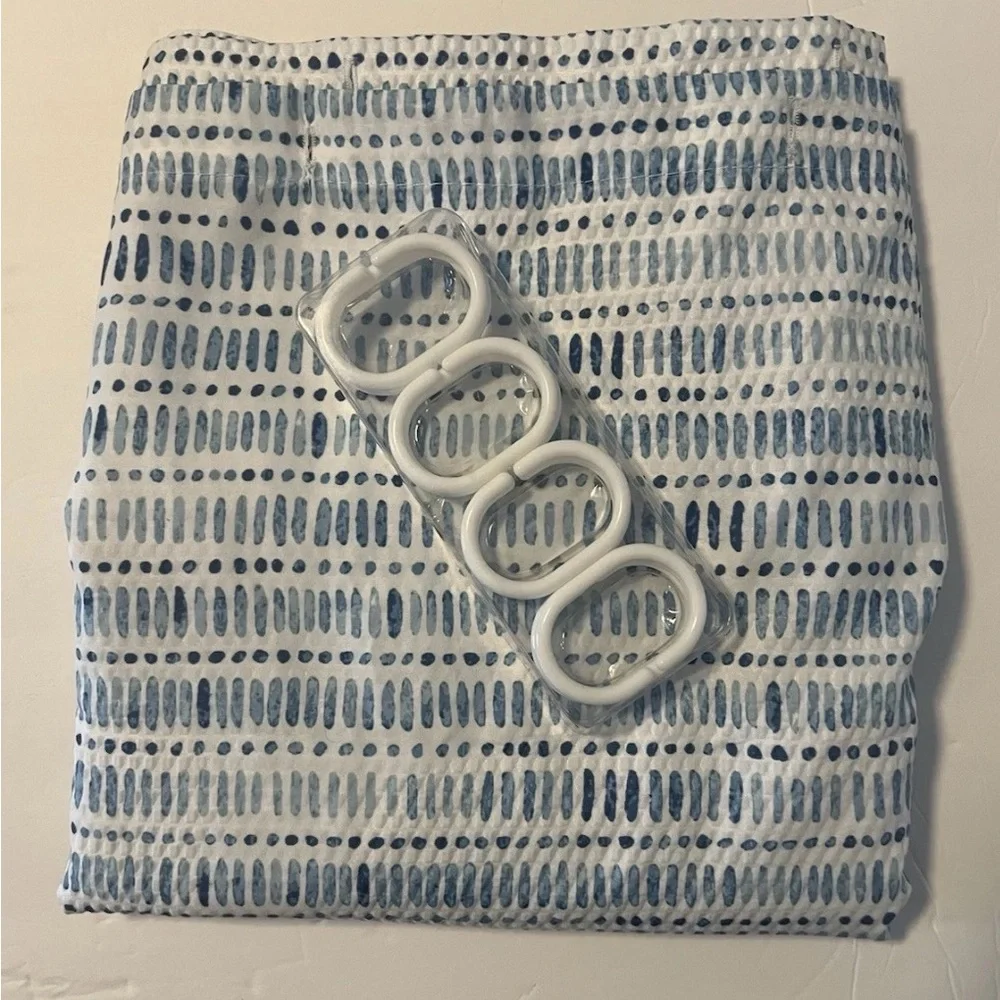 Blue and White Shower Curtain with Hooks